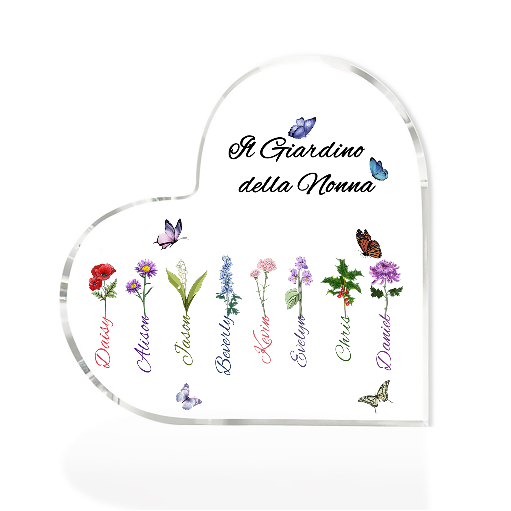 Targa Cuore in Acrilico Personalizzata - 8 Nome e Testo Personalizzati, Regalo per Famiglia | Jessemade