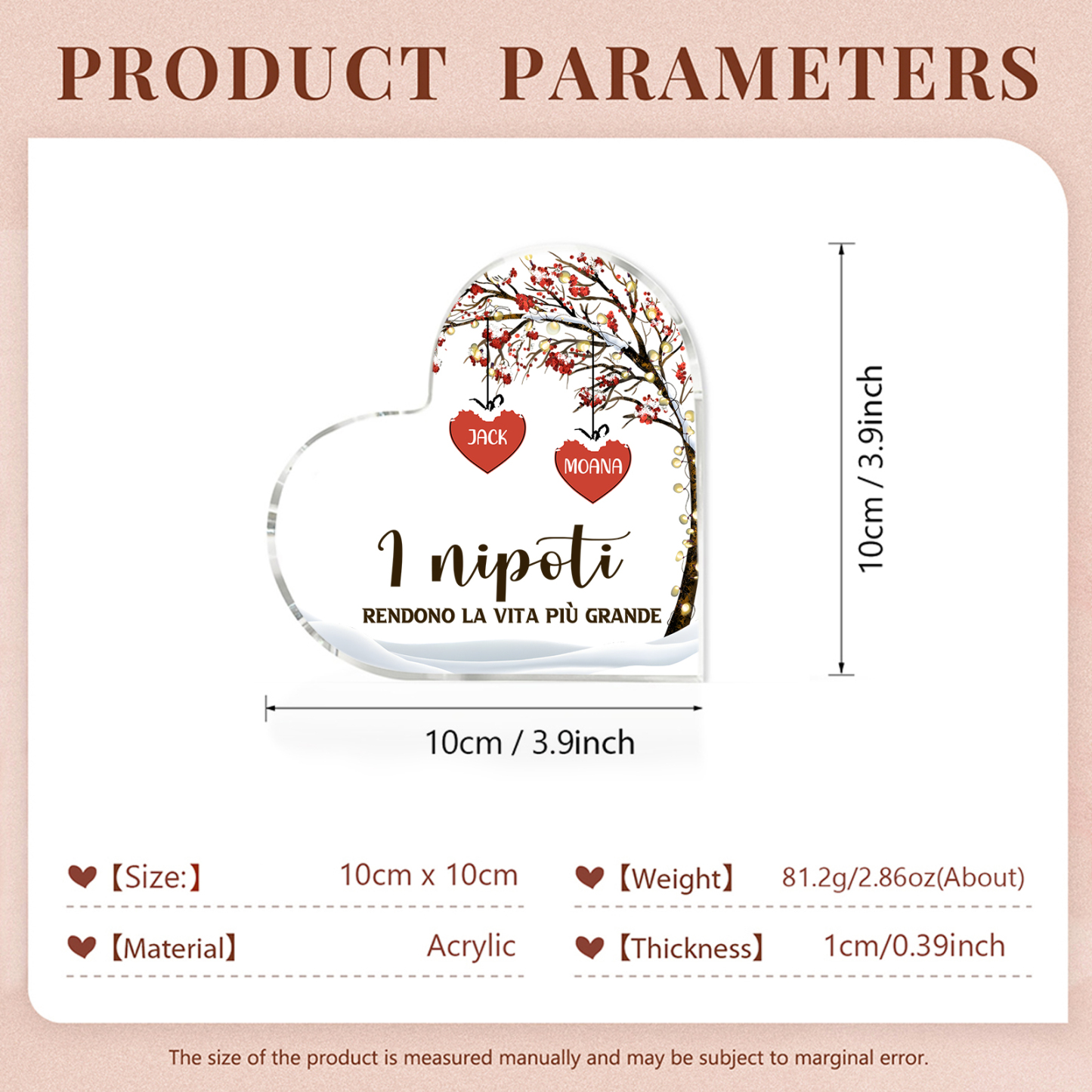 Decorazione Cuore Albero della Vita Personalizzata - 1-7 Nomi e 2 Testi Personalizzabili - Regalo di Natale per Famiglia | Jessemade