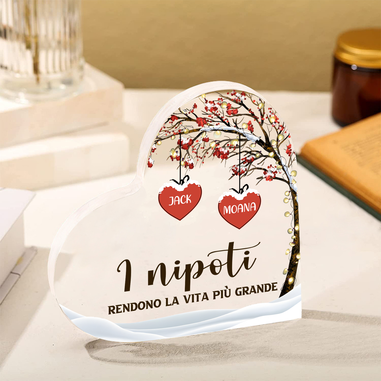 Decorazione Cuore Albero della Vita Personalizzata - 1-7 Nomi e 2 Testi Personalizzabili - Regalo di Natale per Famiglia | Jessemade