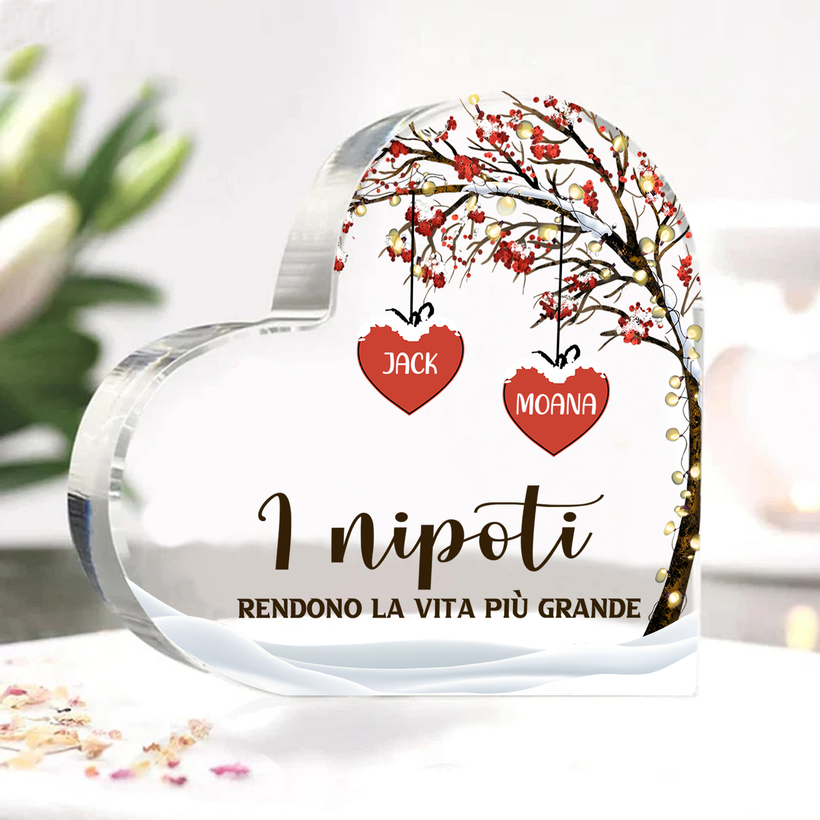 Decorazione Cuore Albero della Vita Personalizzata - 1-7 Nomi e 2 Testi Personalizzabili - Regalo di Natale per Famiglia | Jessemade
