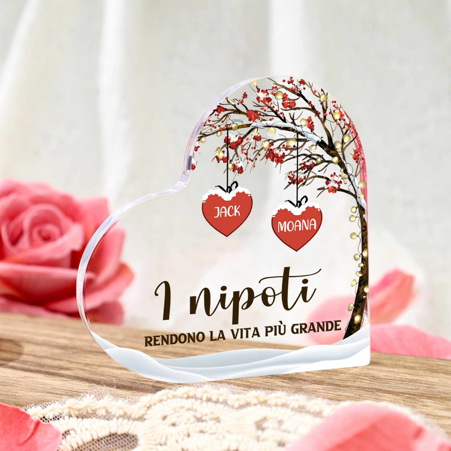 Decorazione Cuore Albero della Vita Personalizzata - 1-7 Nomi e 2 Testi Personalizzabili - Regalo di Natale per Famiglia | Jessemade