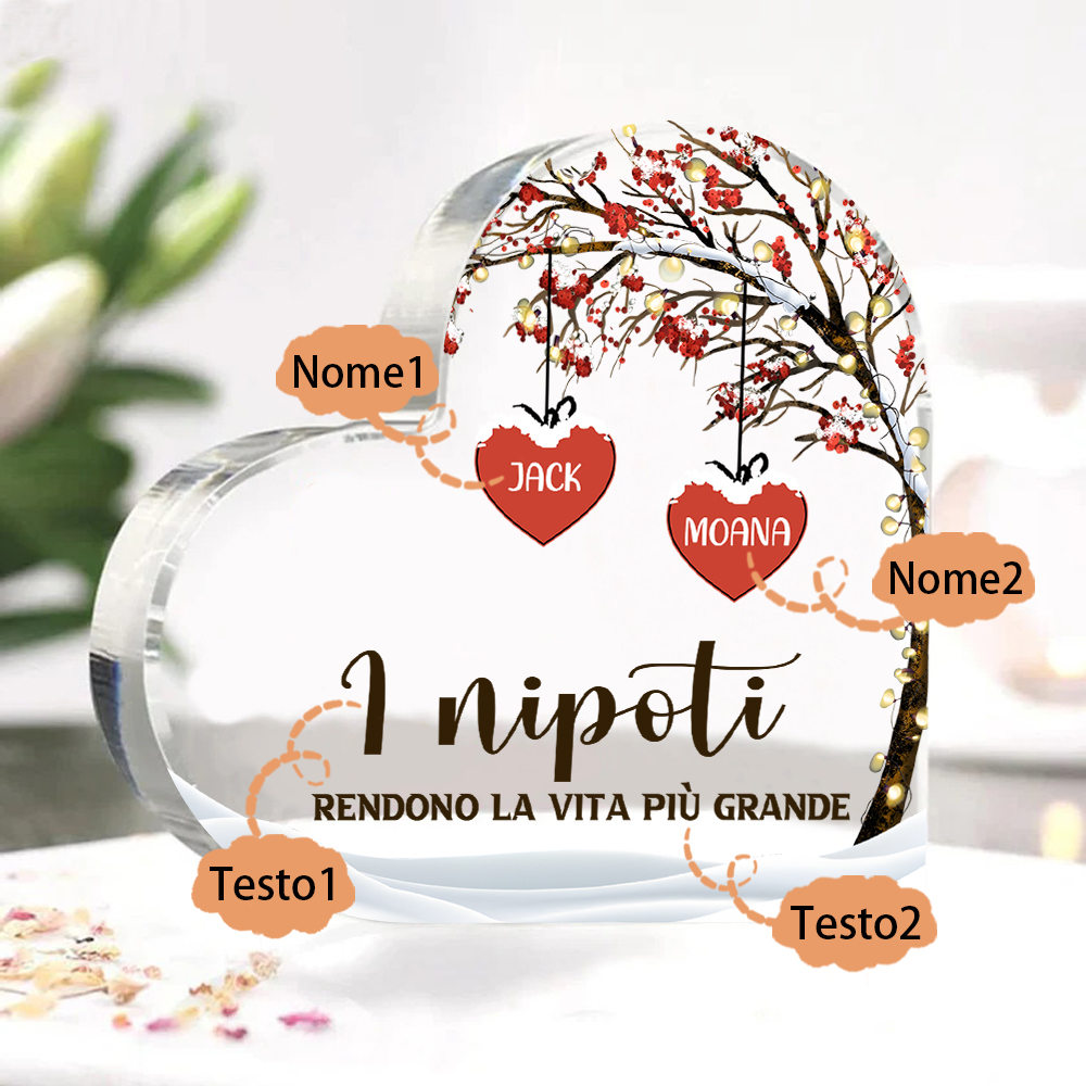 Decorazione Cuore Albero della Vita Personalizzata - 1-7 Nomi e 2 Testi Personalizzabili - Regalo di Natale per Famiglia | Jessemade