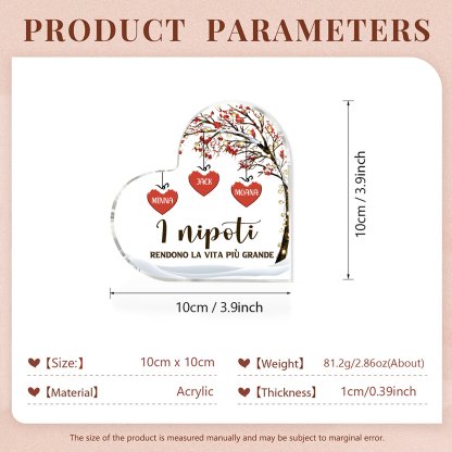 Decorazione Cuore Albero della Vita Personalizzata - 1-7 Nomi e 2 Testi Personalizzabili - Regalo di Natale per Famiglia | Jessemade