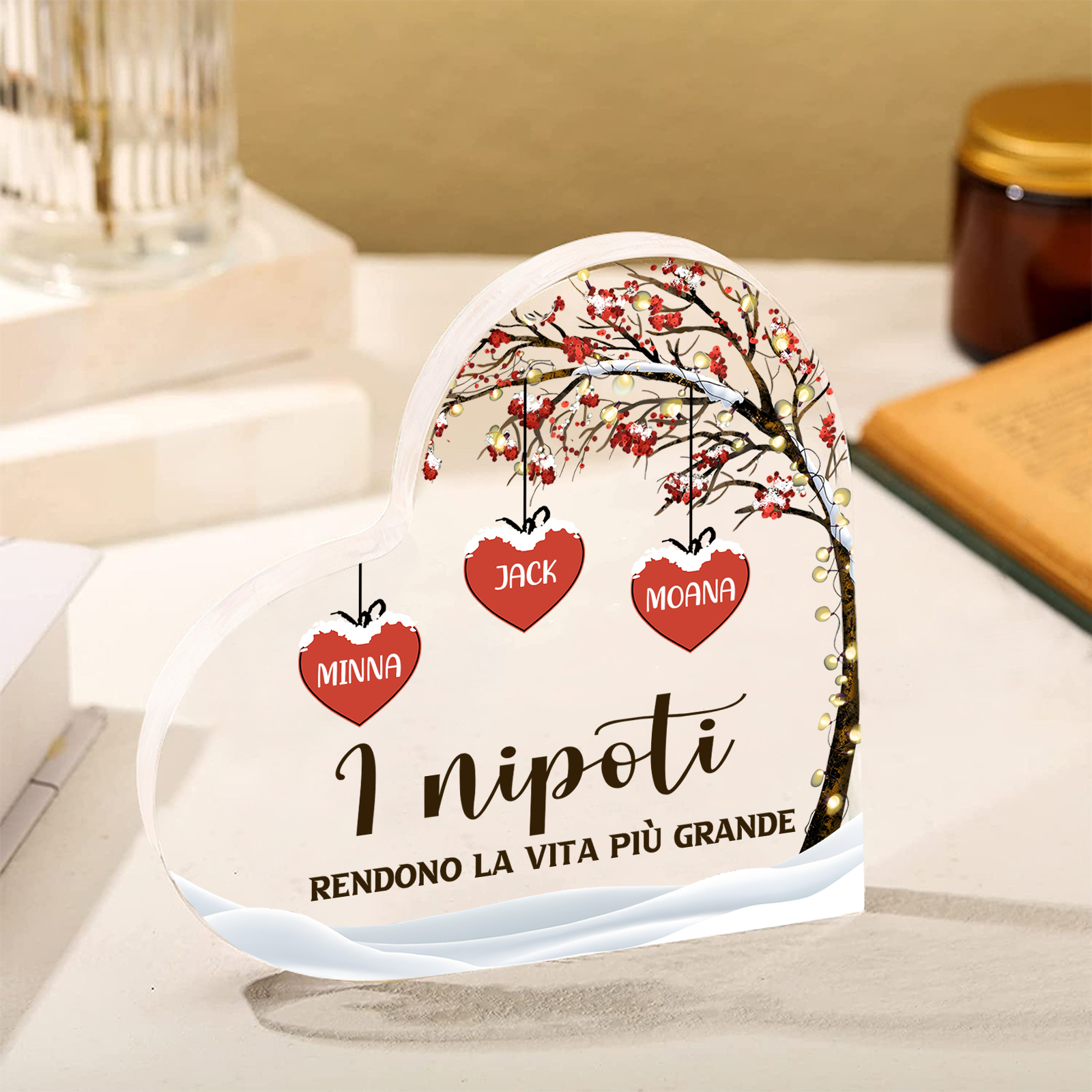 Decorazione Cuore Albero della Vita Personalizzata - 1-7 Nomi e 2 Testi Personalizzabili - Regalo di Natale per Famiglia | Jessemade