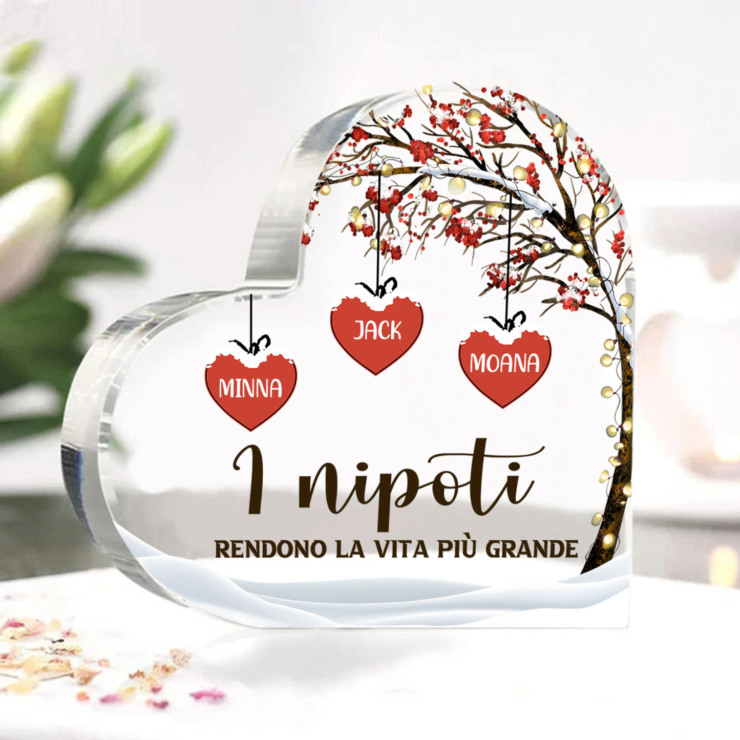 Decorazione Cuore Albero della Vita Personalizzata - 1-7 Nomi e 2 Testi Personalizzabili - Regalo di Natale per Famiglia | Jessemade
