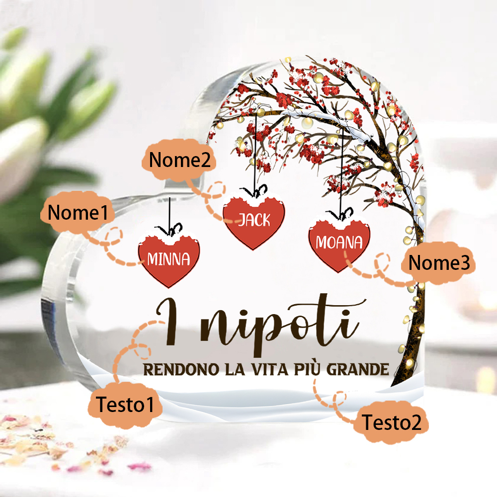 Decorazione Cuore Albero della Vita Personalizzata - 1-7 Nomi e 2 Testi Personalizzabili - Regalo di Natale per Famiglia | Jessemade