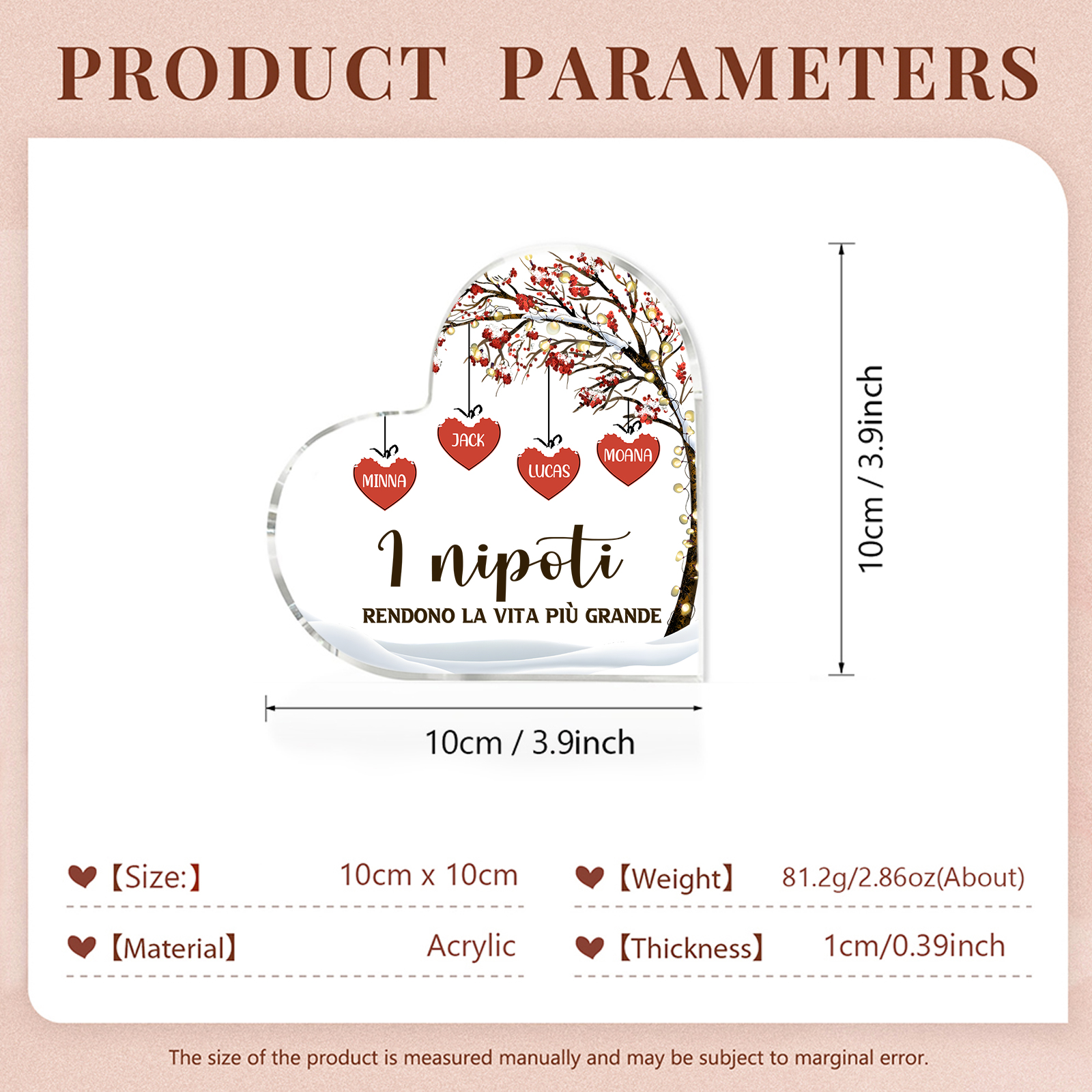 Decorazione Cuore Albero della Vita Personalizzata - 1-7 Nomi e 2 Testi Personalizzabili - Regalo di Natale per Famiglia | Jessemade