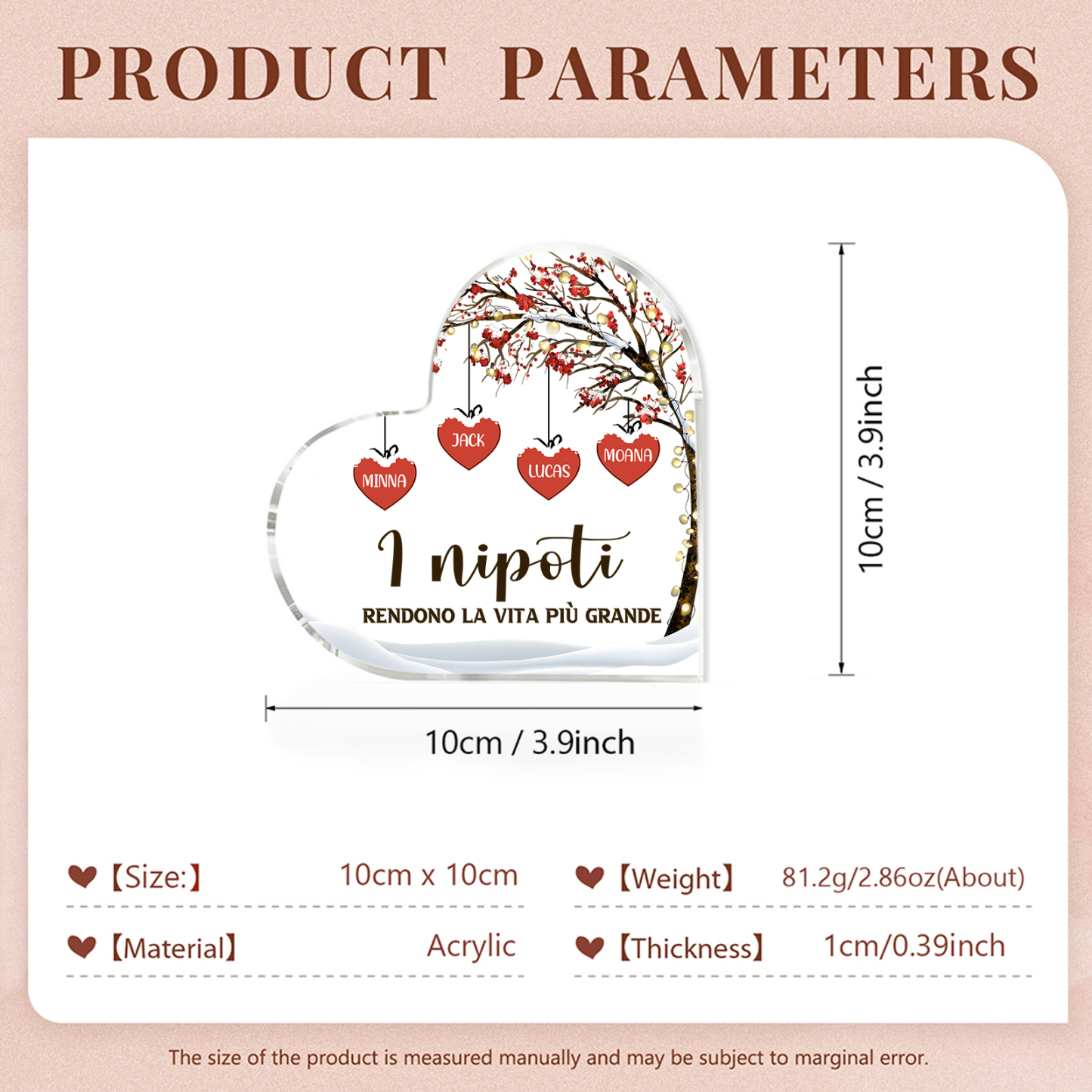 Decorazione Cuore Albero della Vita Personalizzata - 1-7 Nomi e 2 Testi Personalizzabili - Regalo di Natale per Famiglia | Jessemade