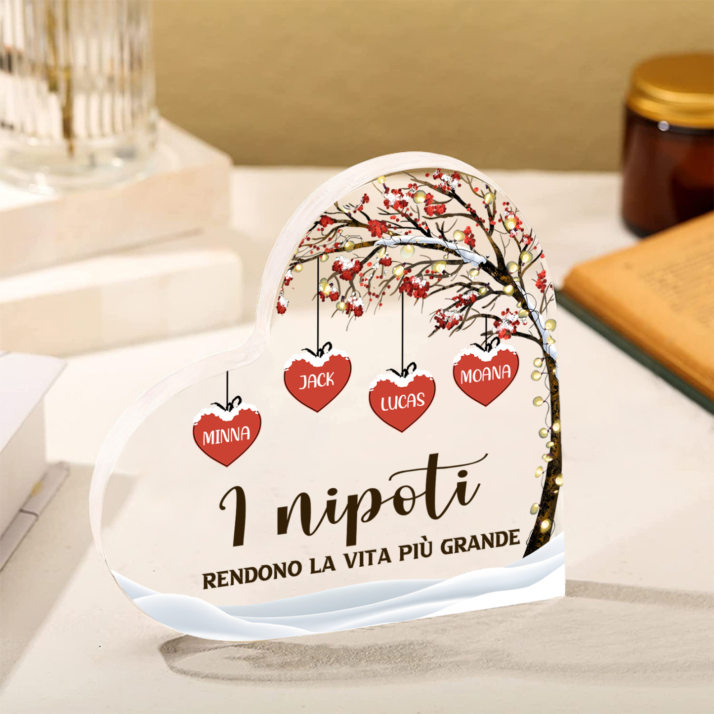 Decorazione Cuore Albero della Vita Personalizzata - 1-7 Nomi e 2 Testi Personalizzabili - Regalo di Natale per Famiglia | Jessemade