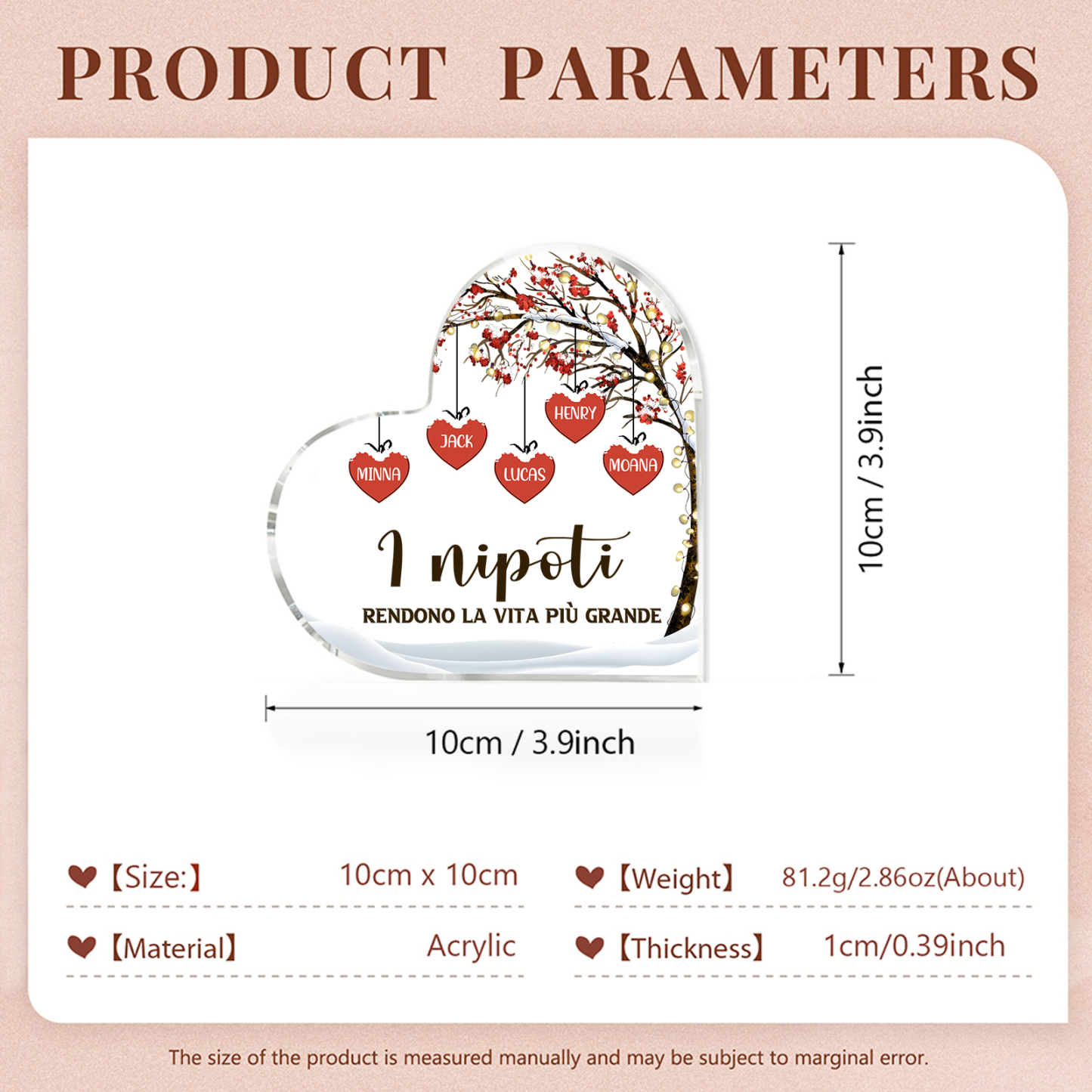 Decorazione Cuore Albero della Vita Personalizzata - 1-7 Nomi e 2 Testi Personalizzabili - Regalo di Natale per Famiglia | Jessemade