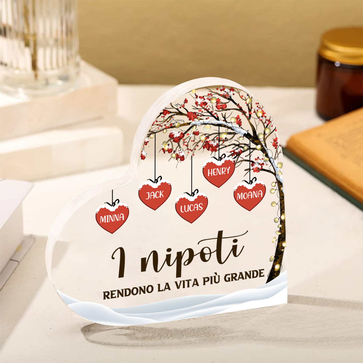 Decorazione Cuore Albero della Vita Personalizzata - 1-7 Nomi e 2 Testi Personalizzabili - Regalo di Natale per Famiglia | Jessemade