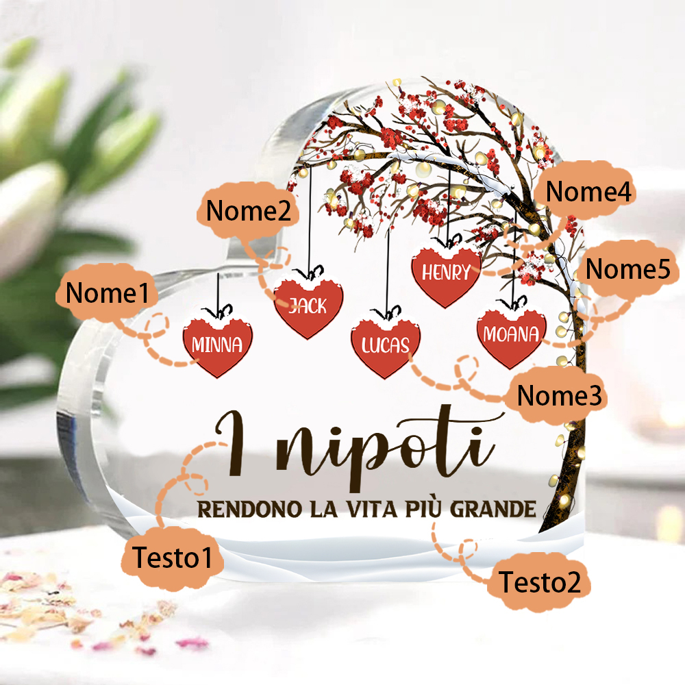 Decorazione Cuore Albero della Vita Personalizzata - 1-7 Nomi e 2 Testi Personalizzabili - Regalo di Natale per Famiglia | Jessemade
