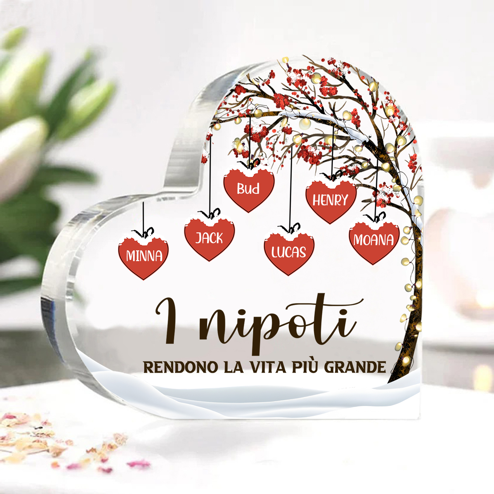 Decorazione Cuore Albero della Vita Personalizzata - 1-7 Nomi e 2 Testi Personalizzabili - Regalo di Natale per Famiglia | Jessemade