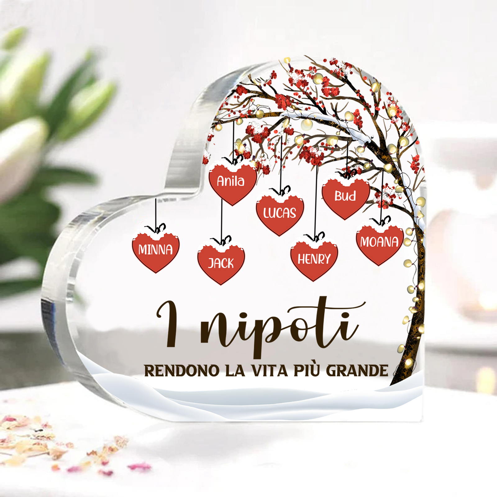 Decorazione Cuore Albero della Vita Personalizzata - 1-7 Nomi e 2 Testi Personalizzabili - Regalo di Natale per Famiglia | Jessemade