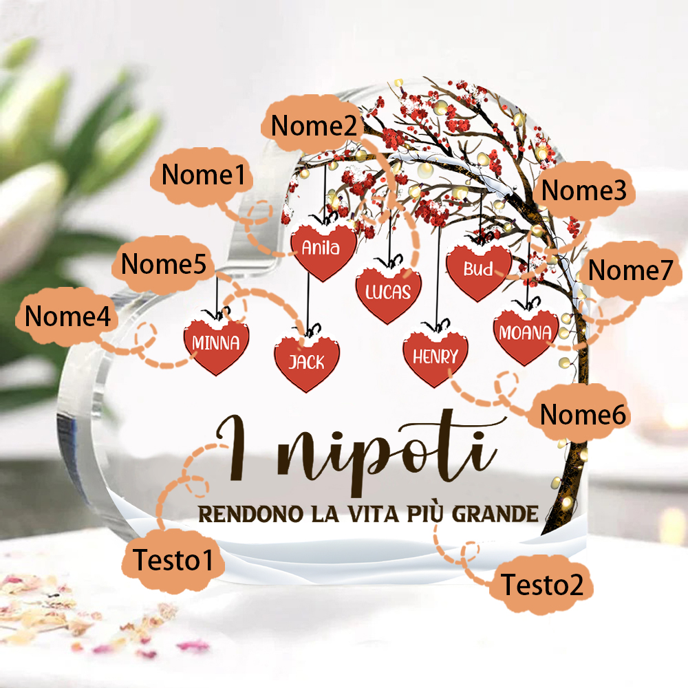 Decorazione Cuore Albero della Vita Personalizzata - 1-7 Nomi e 2 Testi Personalizzabili - Regalo di Natale per Famiglia | Jessemade