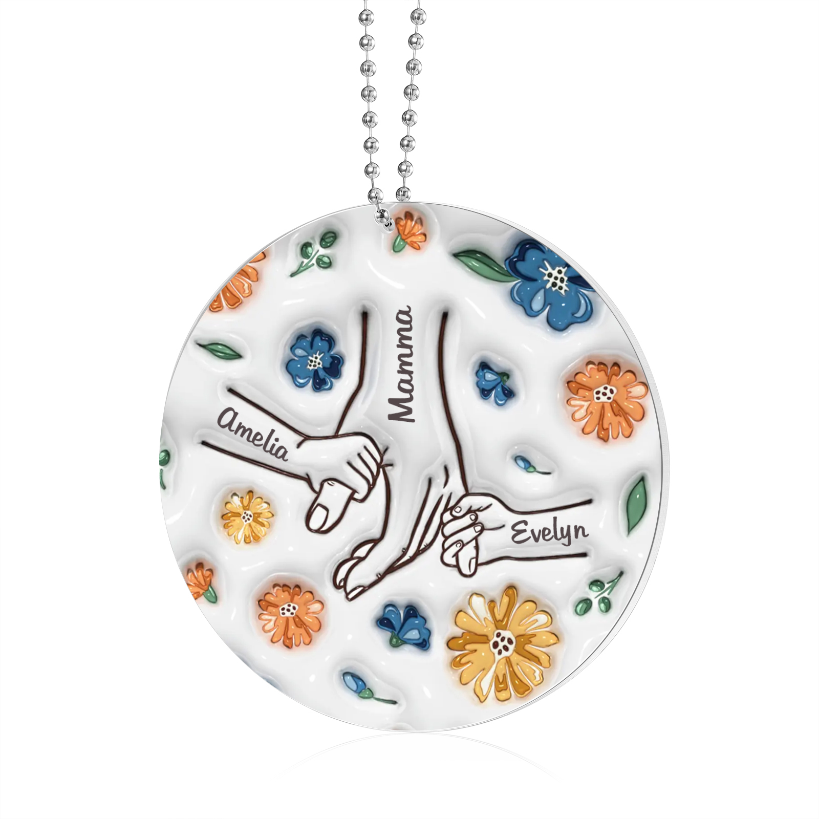 Decorazione Natalizia Personalizzata - Design Rotondo con Mano e 3 Nomi, Regalo per la Famiglia | Jessemade