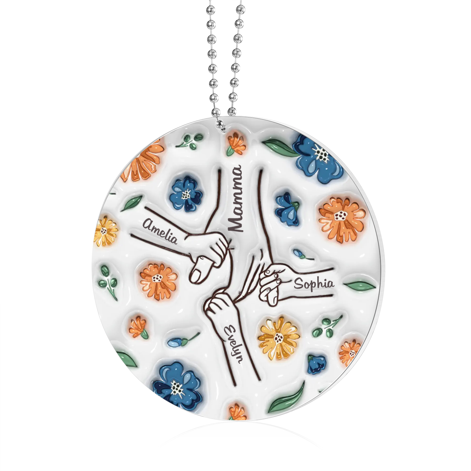 Decorazione Natalizia Personalizzata - Design Rotondo con Mano e 4 Nomi, Regalo per la Famiglia | Jessemade