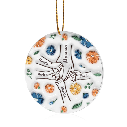 Decorazione Natalizia Personalizzata - Design Rotondo con Mano e 5 Nomi, Regalo per la Famiglia | Jessemade