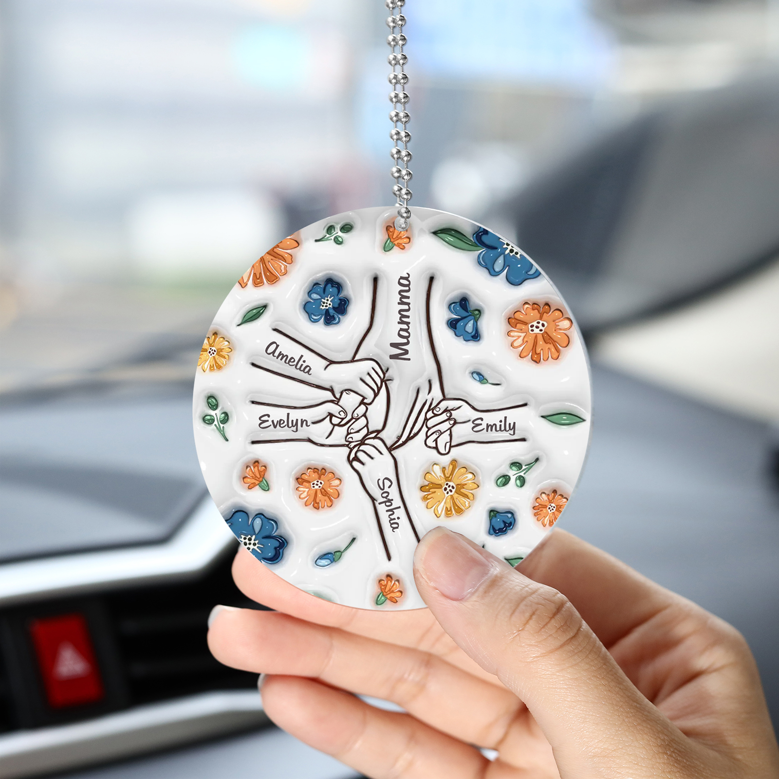 Decorazione Natalizia Personalizzata - Design Rotondo con Mano e 5 Nomi, Regalo per la Famiglia | Jessemade