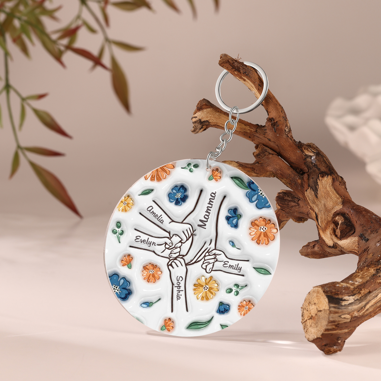 Decorazione Natalizia Personalizzata - Design Rotondo con Mano e 5 Nomi, Regalo per la Famiglia | Jessemade