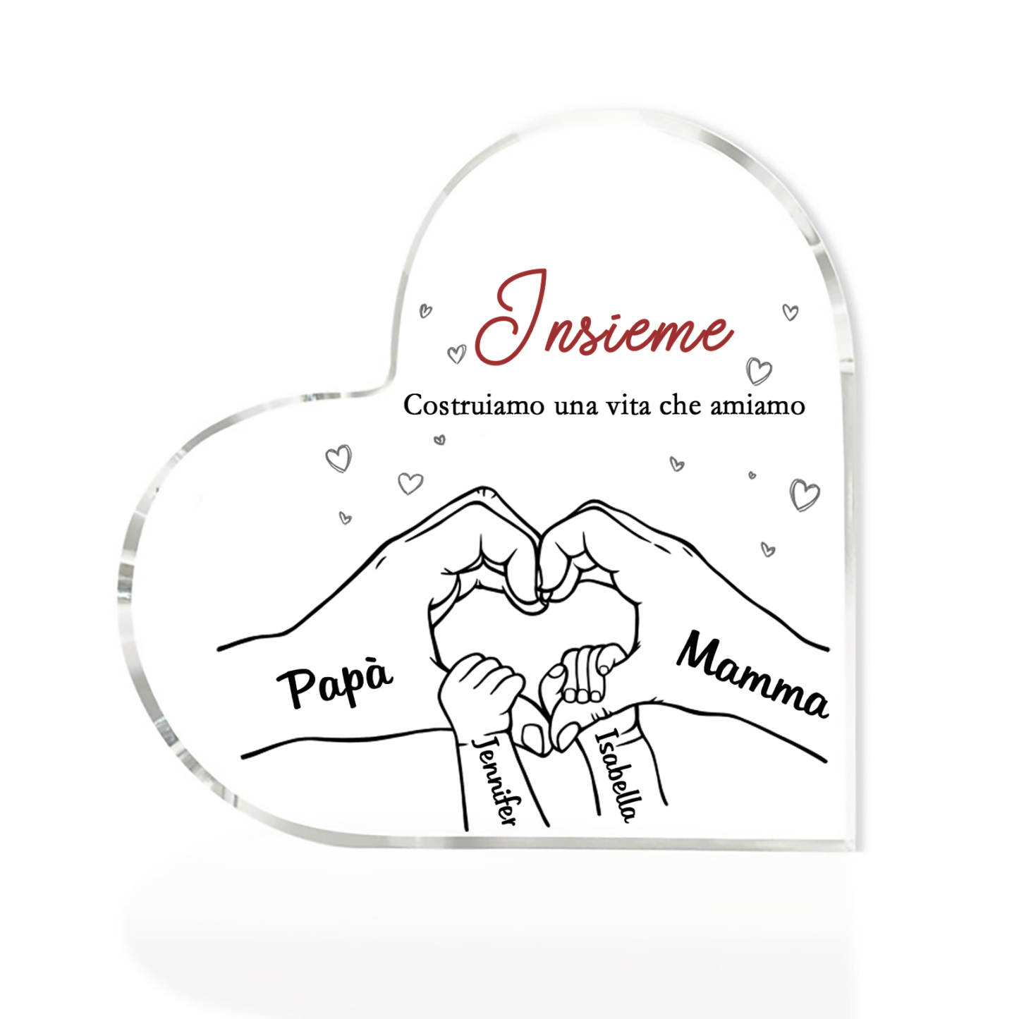 Ornamenti Acrilico a Cuore Personalizzato con 4 Nomi e 2 Testi - Regalo Unico per la Famiglia | Jessemade