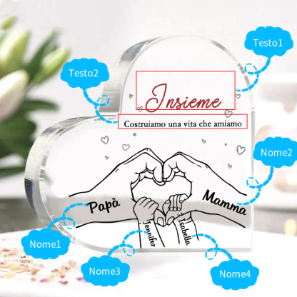 Ornamenti Acrilico a Cuore Personalizzato con 4 Nomi e 2 Testi - Regalo Unico per la Famiglia | Jessemade