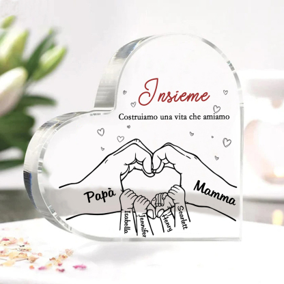 Ornamenti Acrilico a Cuore Personalizzato con 6 Nomi e 2 Testi - Regalo Unico per la Famiglia | Jessemade