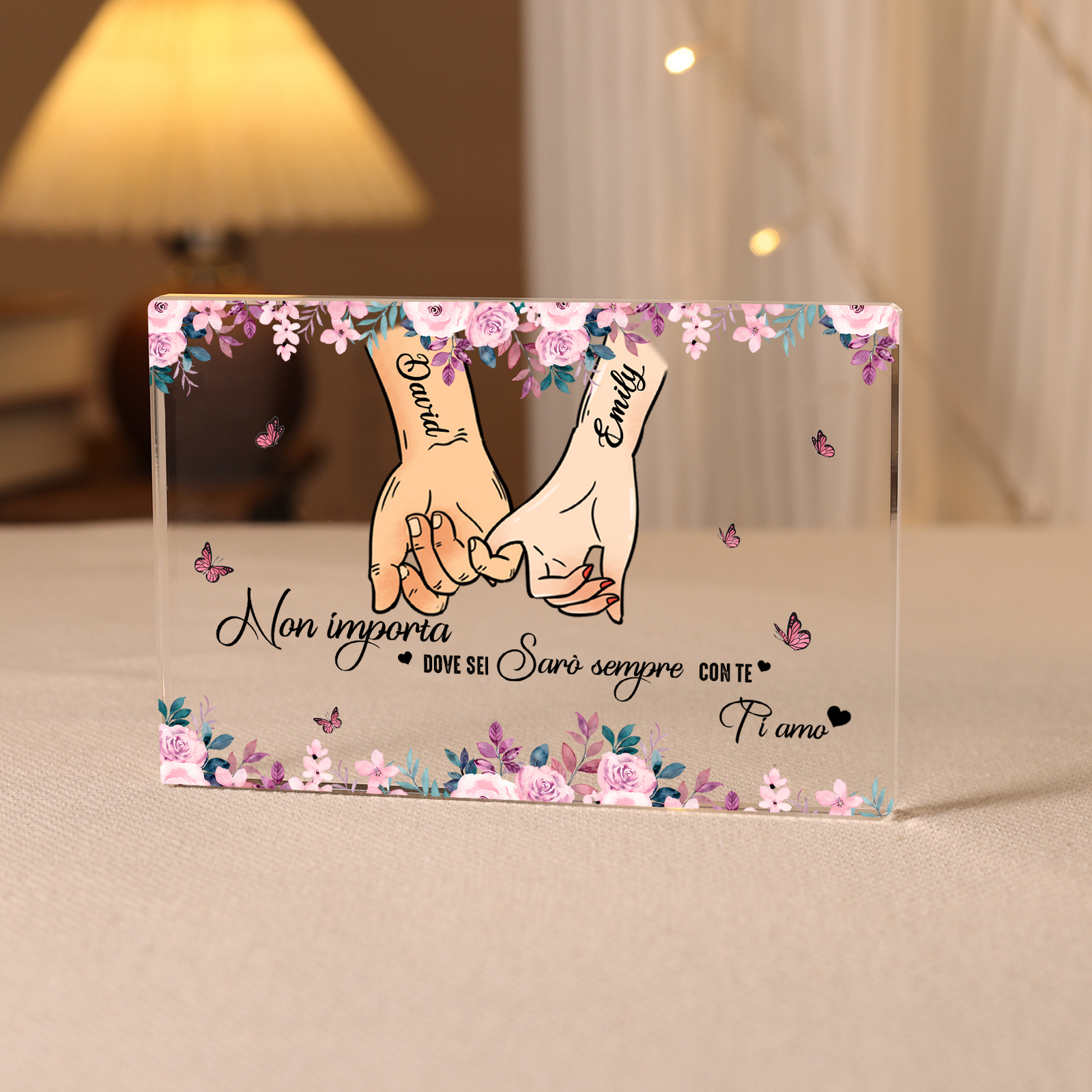 Decorazione Personalizzata in Acrilico Rettangolare con 2 Nomi - "Non importa dove sei, sarò sempre con te" - Regalo di Natale per Lui/Lei | Jessemade