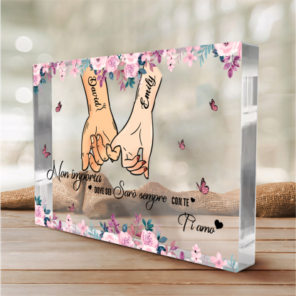 Decorazione Personalizzata in Acrilico Rettangolare con 2 Nomi - "Non importa dove sei, sarò sempre con te" - Regalo di Natale per Lui/Lei | Jessemade