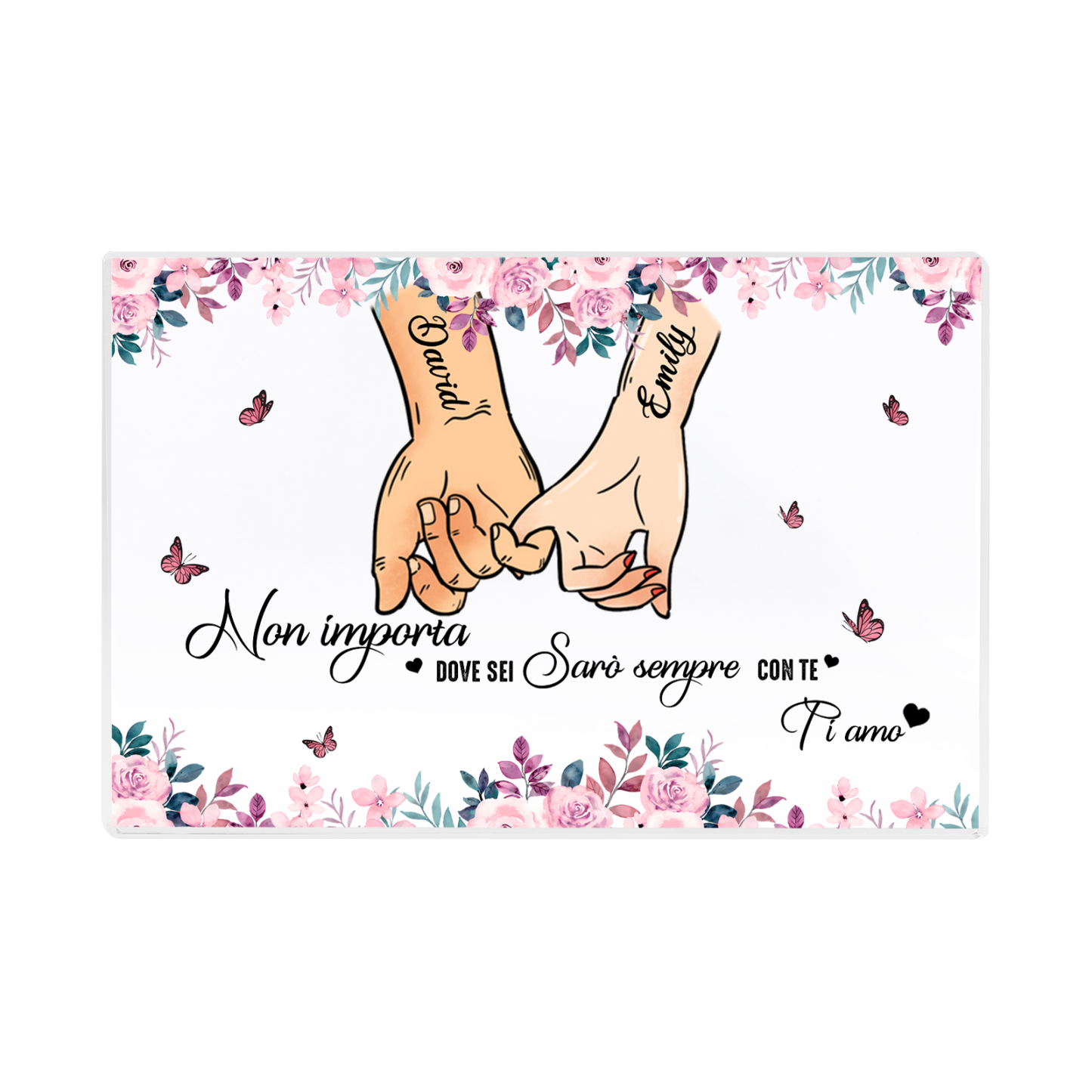 Decorazione Personalizzata in Acrilico Rettangolare con 2 Nomi - "Non importa dove sei, sarò sempre con te" - Regalo di Natale per Lui/Lei | Jessemade