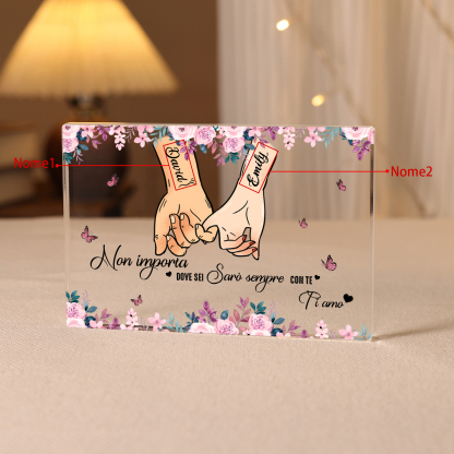 Decorazione Personalizzata in Acrilico Rettangolare con 2 Nomi - "Non importa dove sei, sarò sempre con te" - Regalo di Natale per Lui/Lei | Jessemade