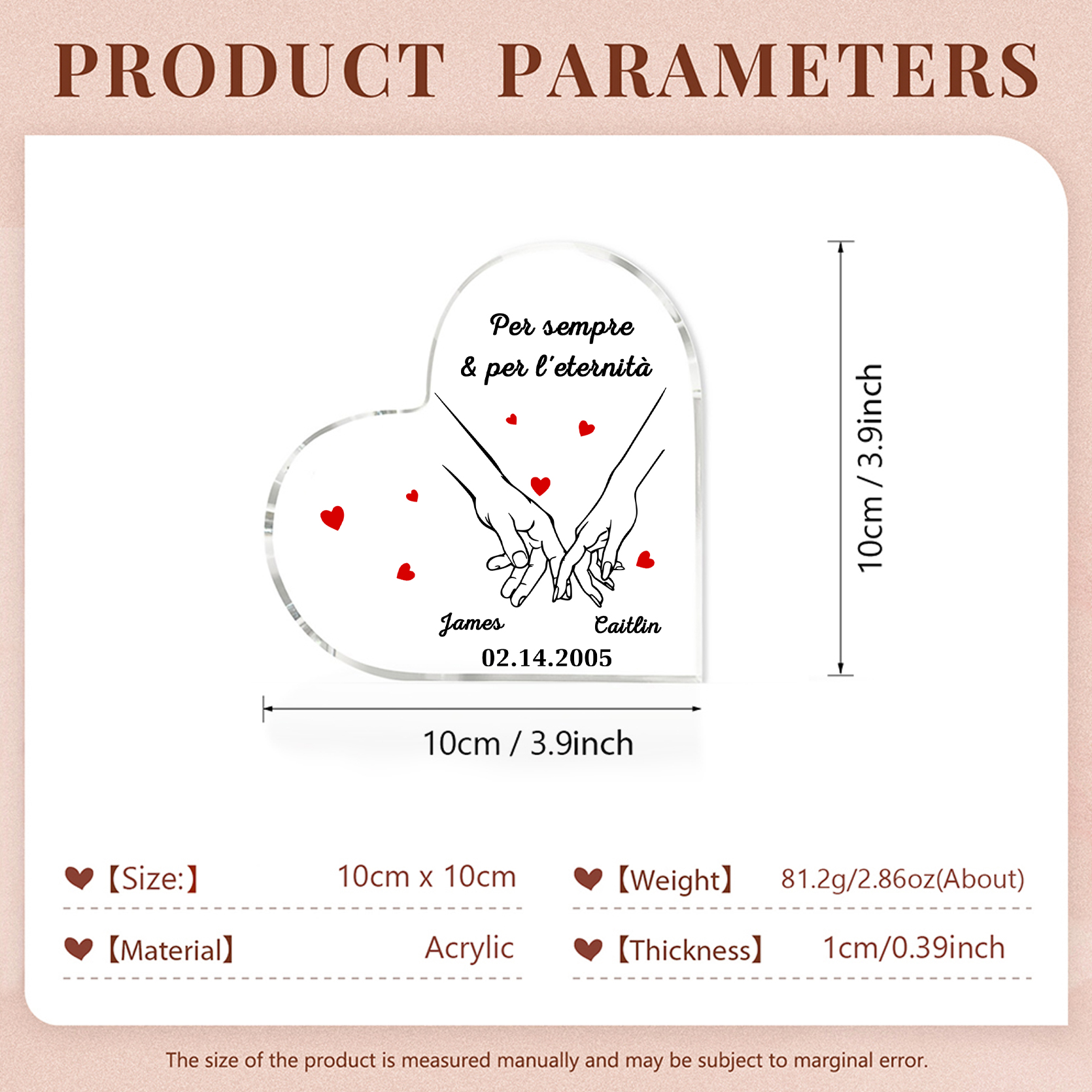 Decorazione Personalizzata in Acrilico a Forma di Cuore con 2 Nomi e 1 Data - "Per sempre & per l'eternità" - Regalo di Natale per Lui/Lei | Jessemade