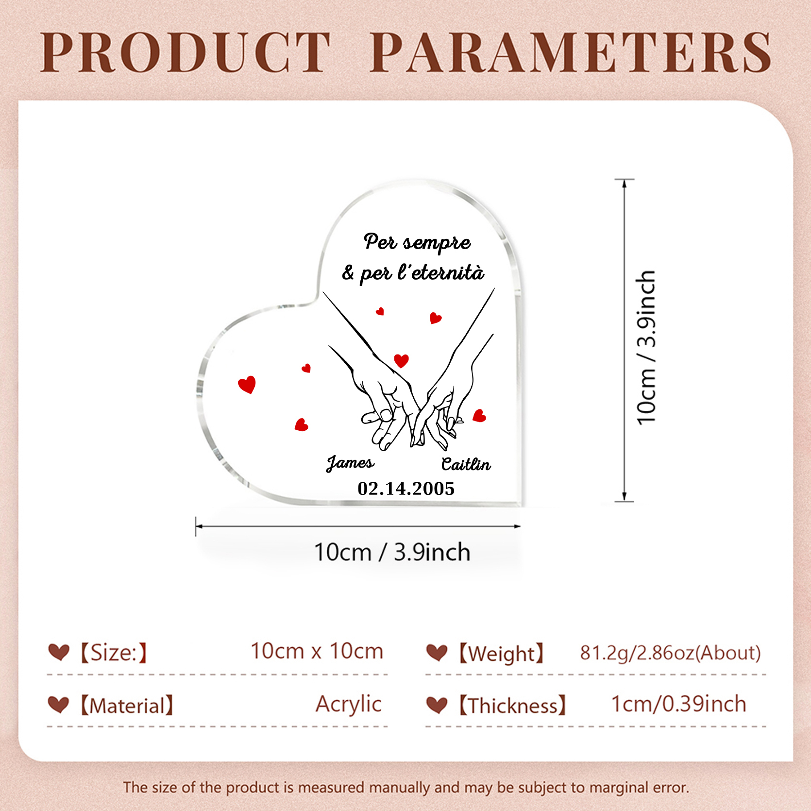 Decorazione Personalizzata in Acrilico a Forma di Cuore con 2 Nomi e 1 Data - "Per sempre & per l'eternità" - Regalo di Natale per Lui/Lei | Jessemade