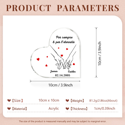 Decorazione Personalizzata in Acrilico a Forma di Cuore con 2 Nomi e 1 Data - "Per sempre & per l'eternità" - Regalo di Natale per Lui/Lei | Jessemade