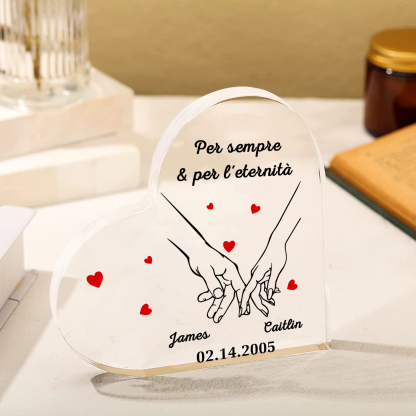 Decorazione Personalizzata in Acrilico a Forma di Cuore con 2 Nomi e 1 Data - "Per sempre & per l'eternità" - Regalo di Natale per Lui/Lei | Jessemade