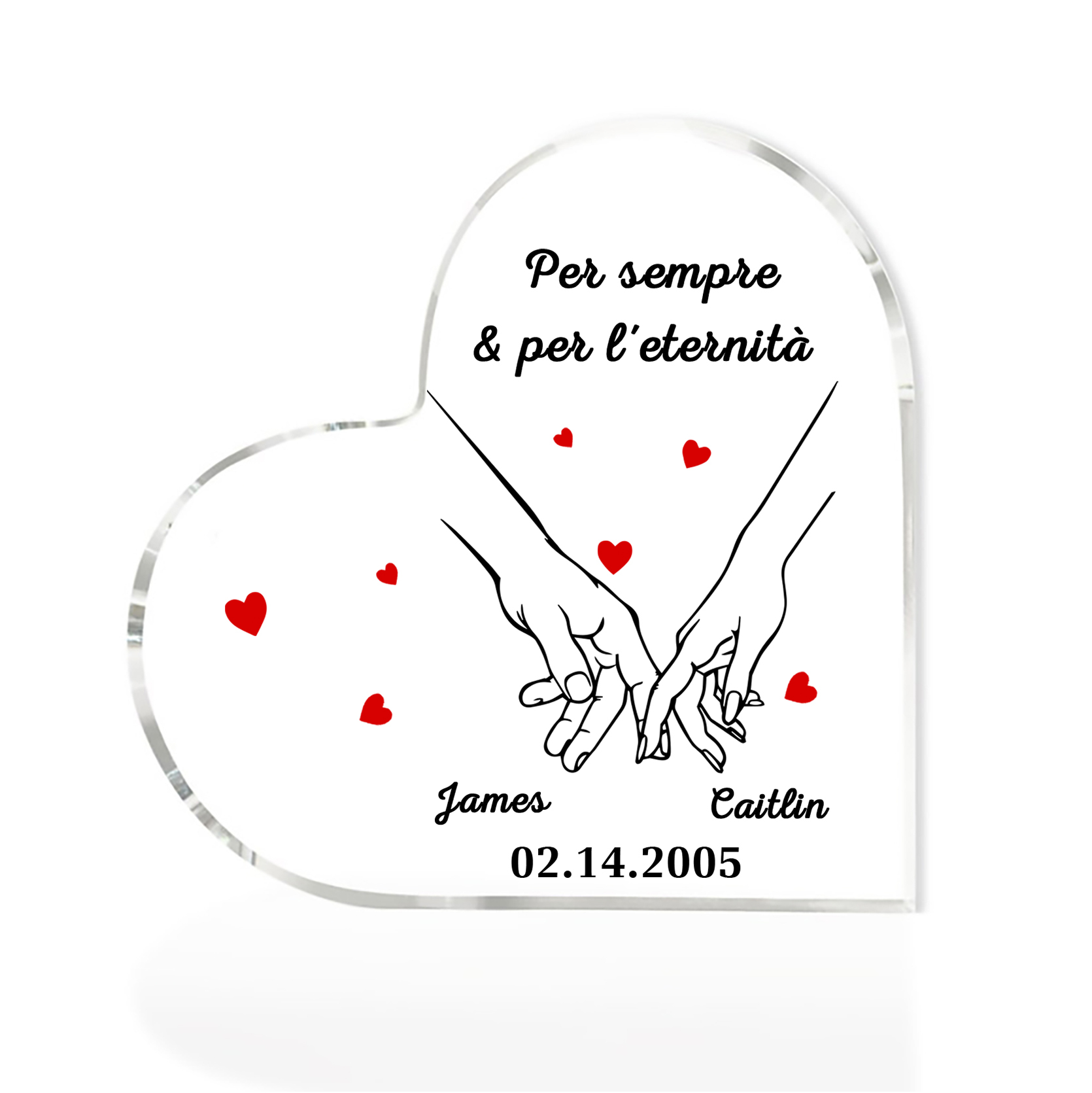 Decorazione Personalizzata in Acrilico a Forma di Cuore con 2 Nomi e 1 Data - "Per sempre & per l'eternità" - Regalo di Natale per Lui/Lei | Jessemade