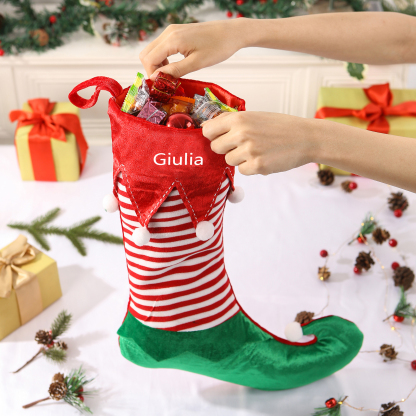 Calza Natalizia Personalizzata in Poliestere a Tema Elfo - Nome Personalizzabile Regalo di Natale per Famiglia | Jessemade