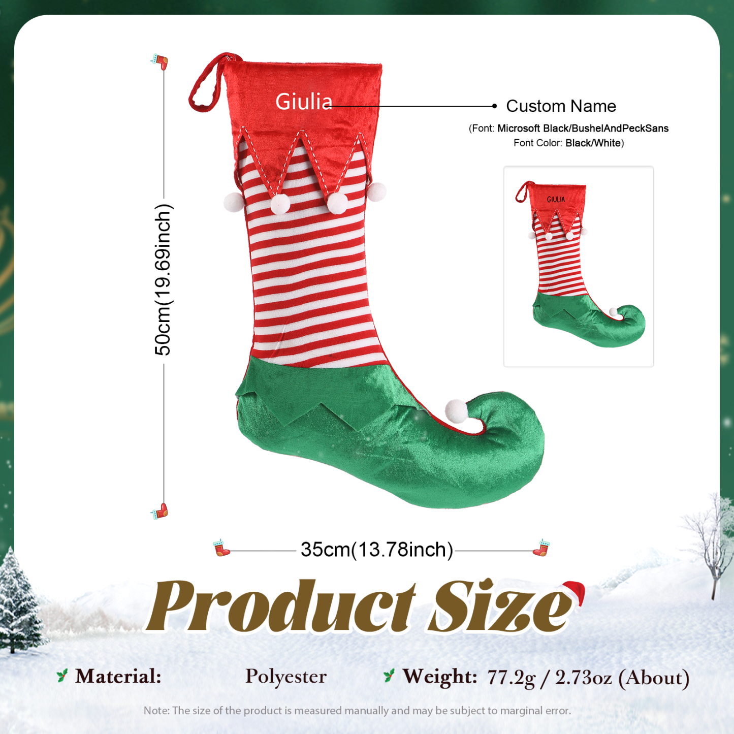 Calza Natalizia Personalizzata in Poliestere a Tema Elfo - Nome Personalizzabile Regalo di Natale per Famiglia | Jessemade