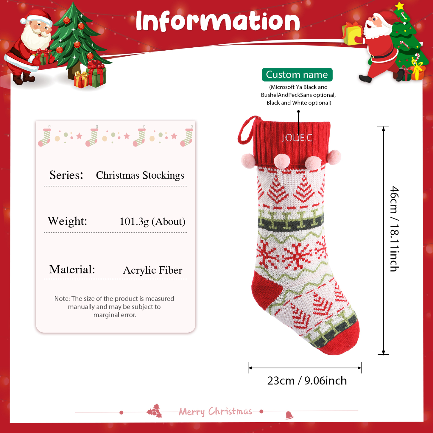 Calze di Natale Personalizzate – Materiale in Fibra Acrilica, Nome Personalizzato, 3 Design, Regalo Perfetto per la Famiglia | Jessemade