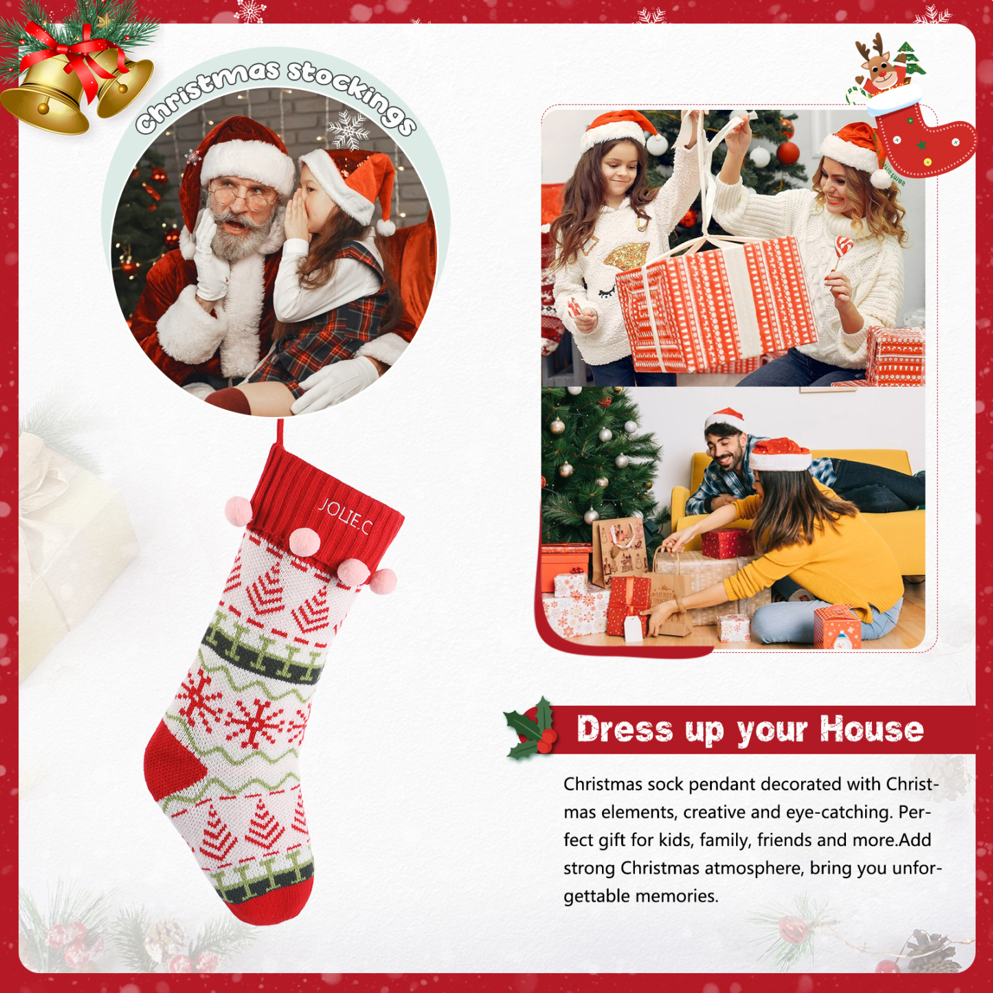 Calze di Natale Personalizzate – Materiale in Fibra Acrilica, Nome Personalizzato, 3 Design, Regalo Perfetto per la Famiglia | Jessemade