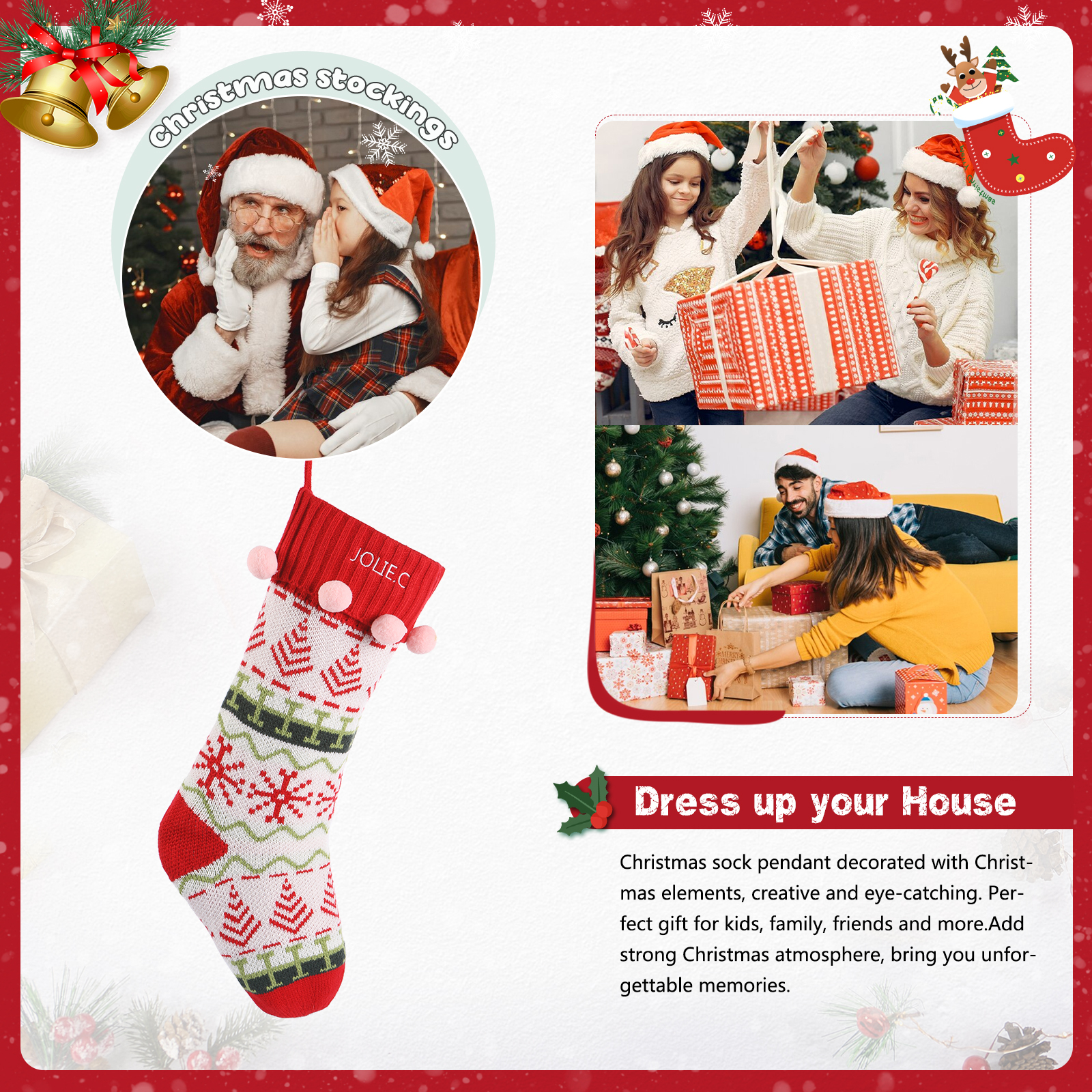 Calze di Natale Personalizzate – Materiale in Fibra Acrilica, Nome Personalizzato, 3 Design, Regalo Perfetto per la Famiglia | Jessemade