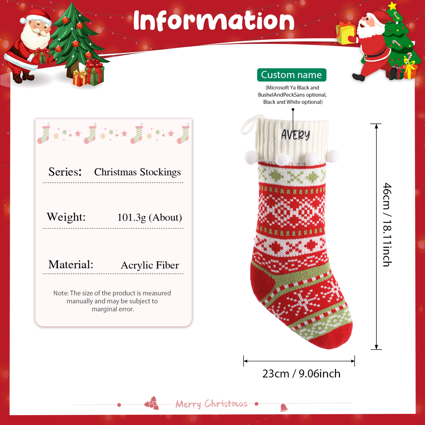 Calze di Natale Personalizzate – Materiale in Fibra Acrilica, Nome Personalizzato, 3 Design, Regalo Perfetto per la Famiglia | Jessemade