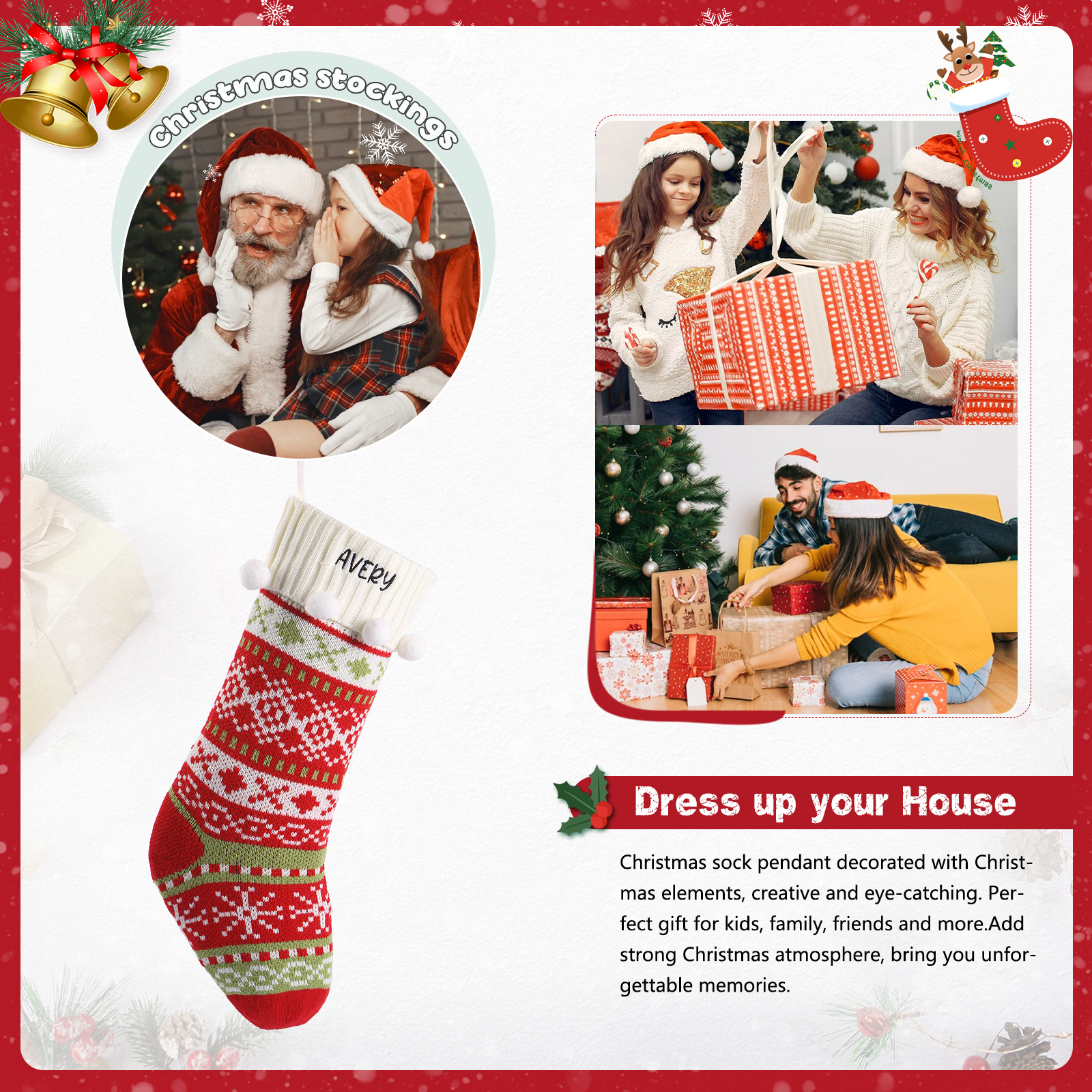 Calze di Natale Personalizzate – Materiale in Fibra Acrilica, Nome Personalizzato, 3 Design, Regalo Perfetto per la Famiglia | Jessemade