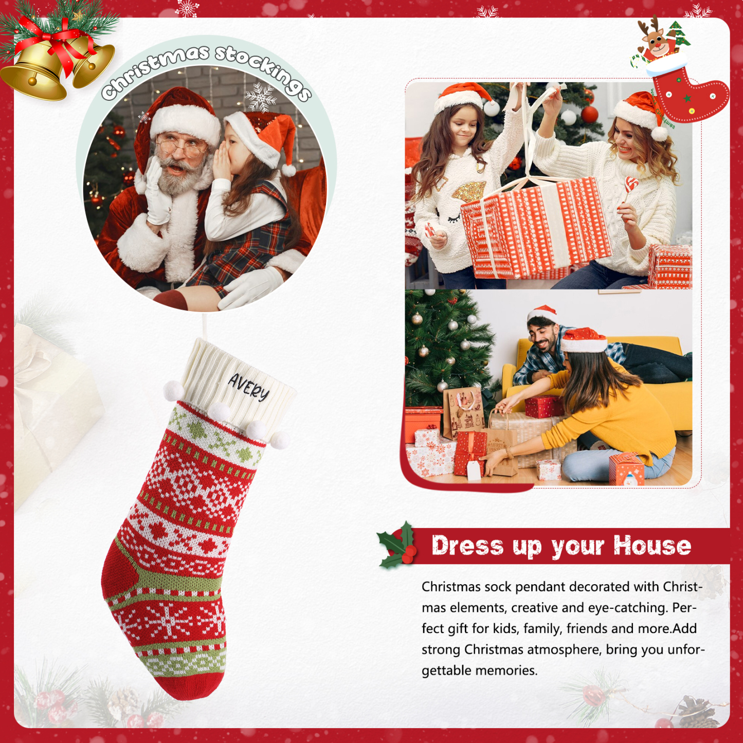 Calze di Natale Personalizzate – Materiale in Fibra Acrilica, Nome Personalizzato, 3 Design, Regalo Perfetto per la Famiglia | Jessemade