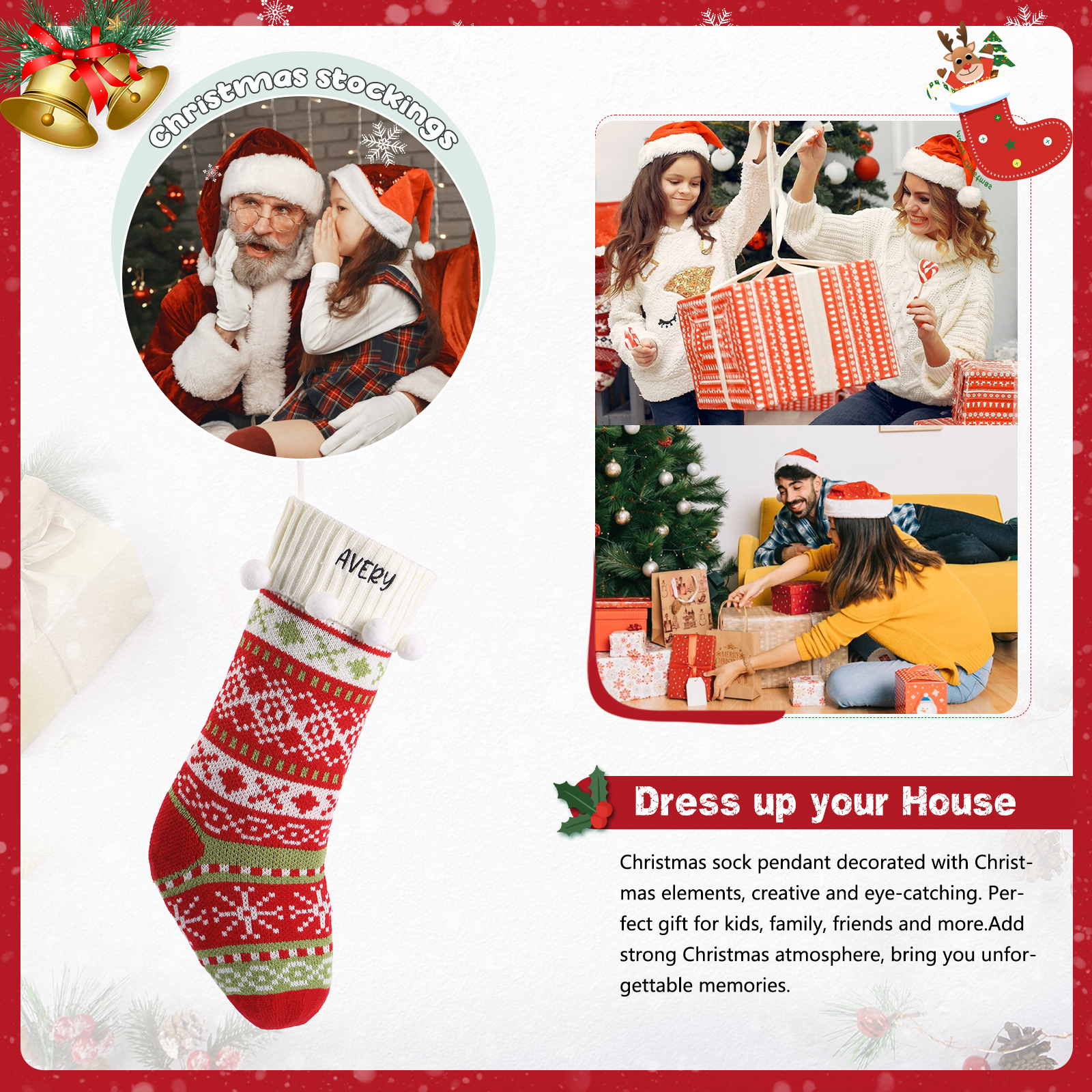 Calze di Natale Personalizzate – Materiale in Fibra Acrilica, Nome Personalizzato, 3 Design, Regalo Perfetto per la Famiglia | Jessemade