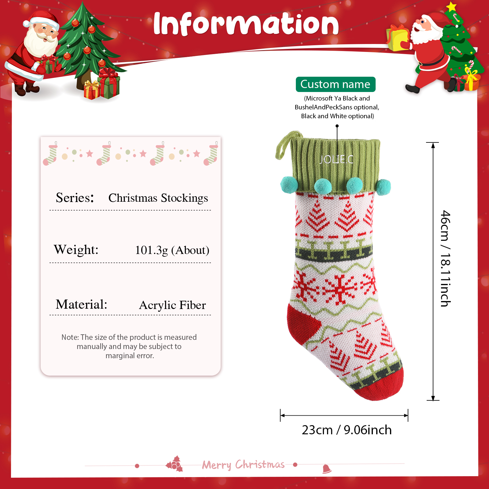 Calze di Natale Personalizzate – Materiale in Fibra Acrilica, Nome Personalizzato, 3 Design, Regalo Perfetto per la Famiglia | Jessemade