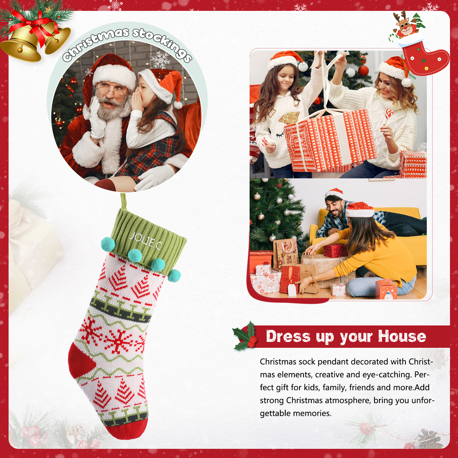 Calze di Natale Personalizzate – Materiale in Fibra Acrilica, Nome Personalizzato, 3 Design, Regalo Perfetto per la Famiglia | Jessemade
