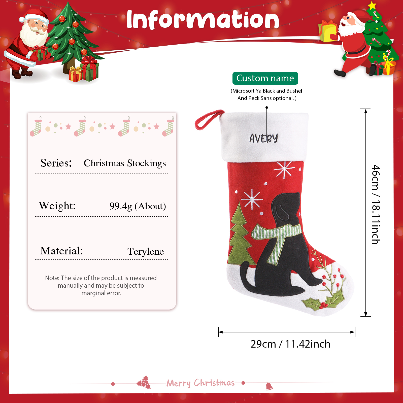 Calza Natalizia Personalizzata - Poliestere, Nome Personalizzato, Motivo Cane o Gatto, Regalo di Natale per Famiglia | Jessemade