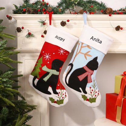 Calza Natalizia Personalizzata - Poliestere, Nome Personalizzato, Motivo Cane o Gatto, Regalo di Natale per Famiglia | Jessemade
