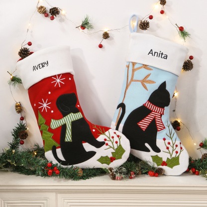 Calza Natalizia Personalizzata - Poliestere, Nome Personalizzato, Motivo Cane o Gatto, Regalo di Natale per Famiglia | Jessemade